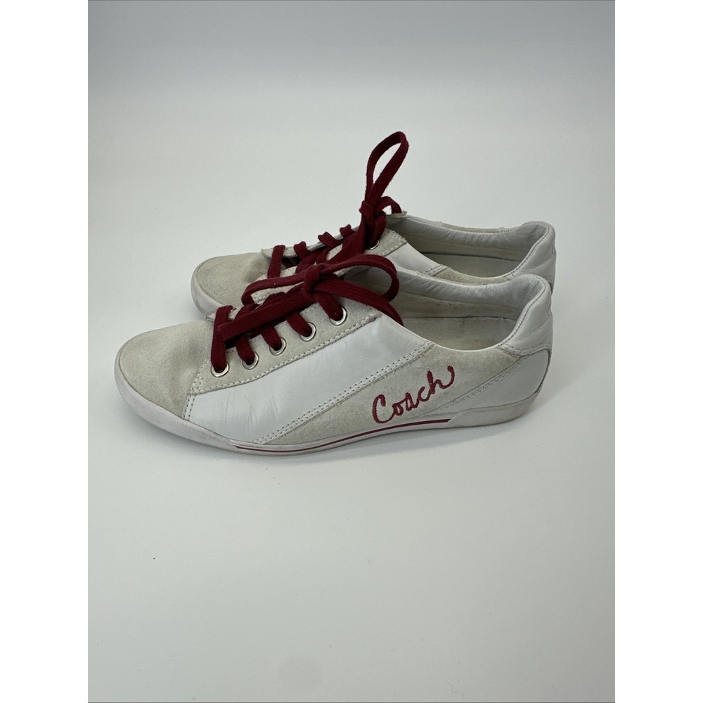 Size 7.5 COACH MALLI  LEATHER & SUEDE TENNIS SHOES SNEAKERS STYLE #A1119 WHT/RED